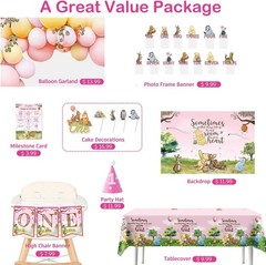 107pcs Classic Bear Birthday Decorations Set – Perfect for 1st Girl Birthday