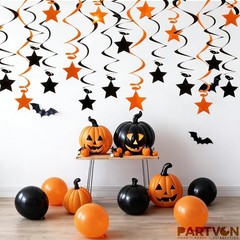 Orange Black Hanging Swirl Decorations – 32 Pcs Metallic Ceiling Swirls with …
