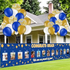 36 Pcs 2026 Graduation Photo Banner Backdrop Blue, Gold, White, Gold Sequins