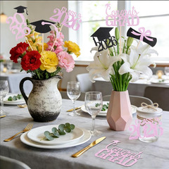Graduation Decorations 2026, 24 PCS Black and Pink Graduation Centerpieces for T