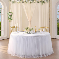 Suppromo 6Ft White Tulle Table Skirt for Rectangle Tables or round Tables Tutu T
