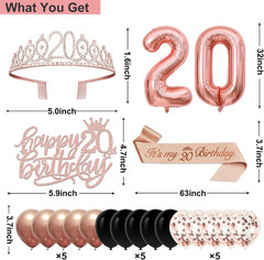 20Th Birthday Decorations for Girls,32Pcs 20Th Birthday Party Decorations,Includ