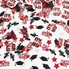 Glitter Red Black Graduation Confetti Congrats Grad Cap Stars Decor 200 PCS