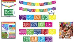 36 FT Mexican Party Banners, 2 Pack Colorful Papel Picado for Cinco De Mayo
