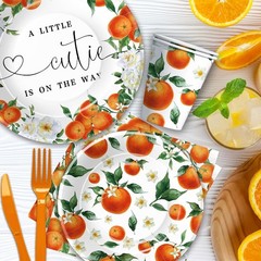 Little Cutie Baby Shower Decorations Tableware, Orange Baby Shower Decoration…