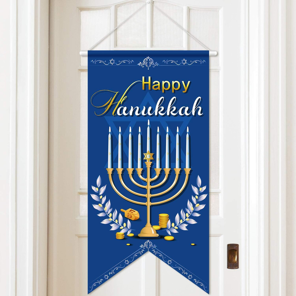 Happy Hanukkah Banner Chanukah Decorations Hanukkah Door Sign Hanukkiyah Welcome
