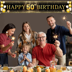 Black & Gold 50Th Birthday Banner Decorations – Extra Large 118″X20″ Reusable Ya