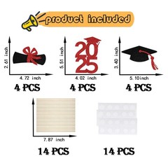 12 PCS Red Black Class Of 2025 Graduation Centerpiece Sticks Table Toppers