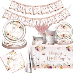 90th Birthday Party Supplies – Rose Gold Party Decorations 90th Birthday Tabl…