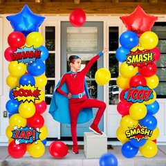 2 Set Hero Themed Party Decorations Adjustable Red Yellow Blue Balloon Column…