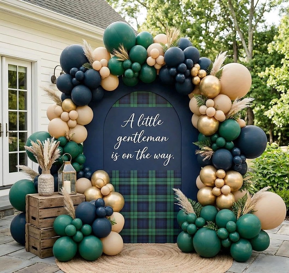 Double Navy Blue and Dark Green Balloon Arch Garland Kit