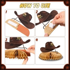 12 Pcs Western Cowboy Party Decorations Wild West Honeycomb Centerpieces Cowb…