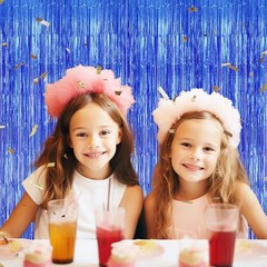 Reusable Royal Blue Foil Tinsel Backdrop – 3.3×8.2 FT for Parties & Celebrations