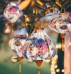 Retro Chinese Hanging Lanterns Peony Floral Cloth Lantern Party Festival Decor