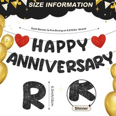 Fulmoon Happy Anniversary Banner Glitter Decorations Black