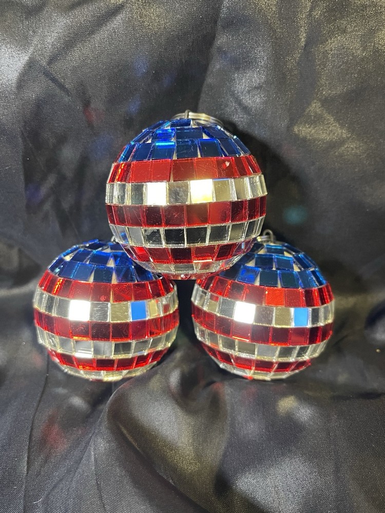 Red White Blue USA American Flag Disco Ball Ornament Veteran Memorial Army Navy