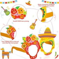 32 Pcs Mexican Fiesta Party Decorations Paper Eyeglasses Taco Cactus Pinata C…