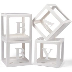Baby Boxes with Letters for Baby Shower, 4 Transparent Balloon Boxes
