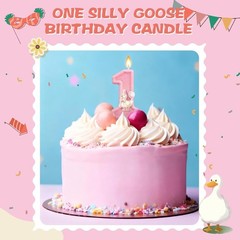 Cute Pink Silly Goose Candle – Ideal Cake Topper for 1st Birthday Celebrations