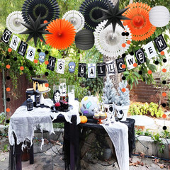 Orange White Black Halloween Decorations, Hanging Tissue Paper Fans Circle Garla