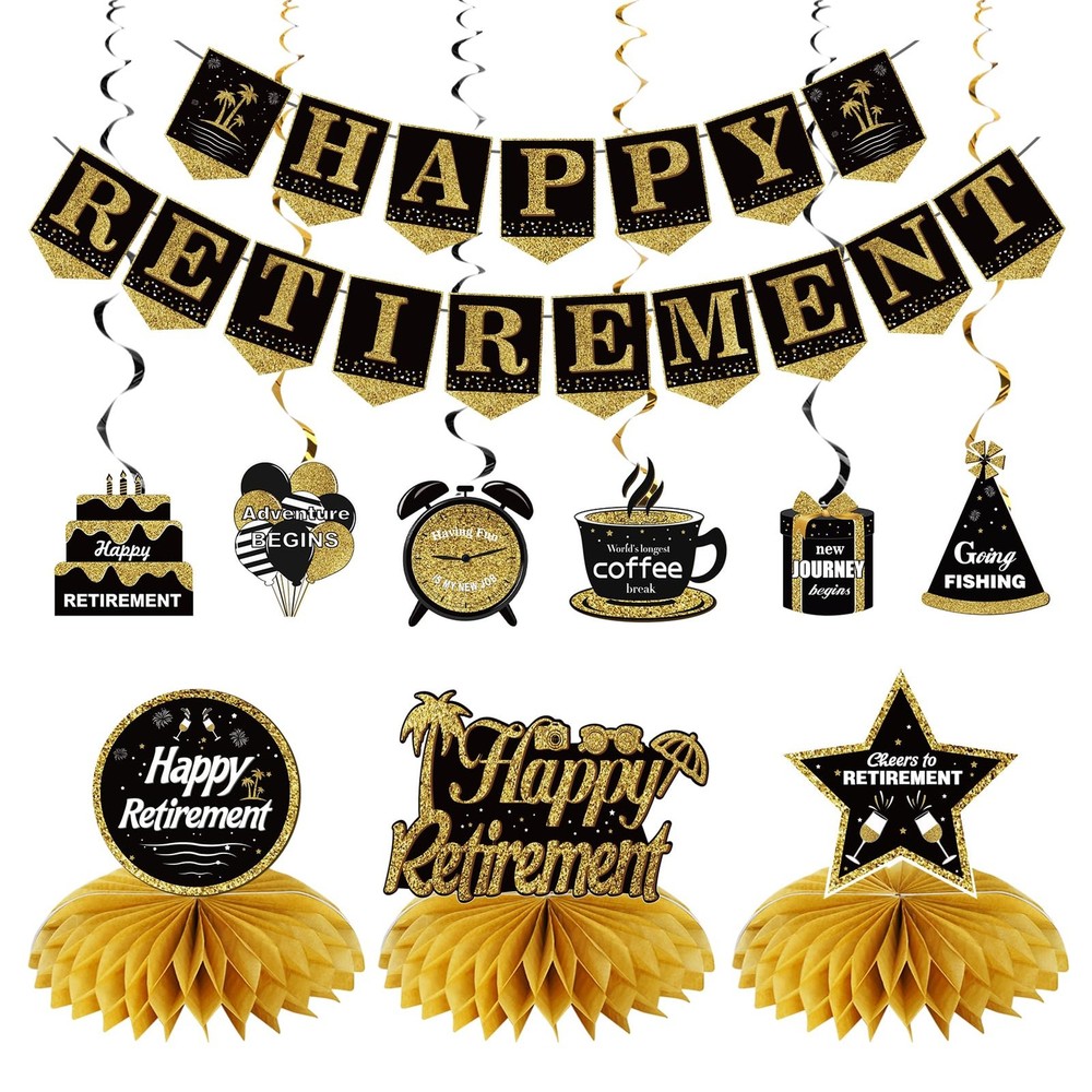 Retirement Party Decorations Banner Honeycomb Centerpiece Set