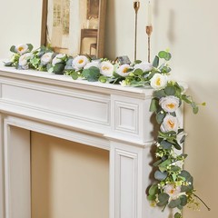 2 Pack 6Ft Artificial Eucalyptus Flower Garland with White Roses, Faux Floral