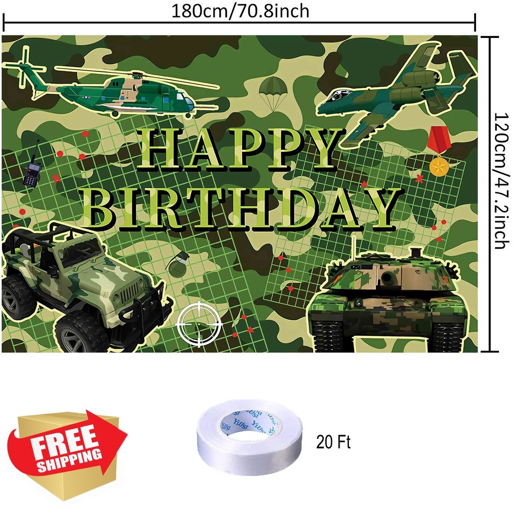 Camouflage Happy Birthday Backdrop Banner Military Party Photo Booth