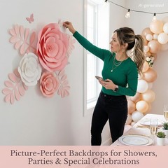 15pc Large Paper Flowers – Pink & White Roses for Girls Room