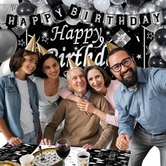 Silver and Black Birthday Decorations for Men Women Boys Girls 80 PCS White Blac