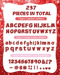 237 Pcs Cardboard Letters, Glitter Alphabet Cutouts, Display Decor, Red