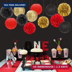 Red-Black Gold Party-Decorations Paper Flowers Lanterns – 15PCS Casino Theme Hal