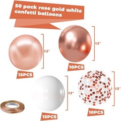 Rose Gold Confetti Balloons, 50 Pack 12 inch White and Rose Gold Latex Balloo…