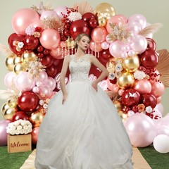 Burgundy Pink Balloon Arch, Double Stuffed Ruby Red Pearl Pink Gold Balloon G…