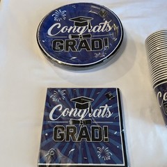 Blue & Black Graduation Decorations, Congrats Grad! Party Supplies for 24 Guests