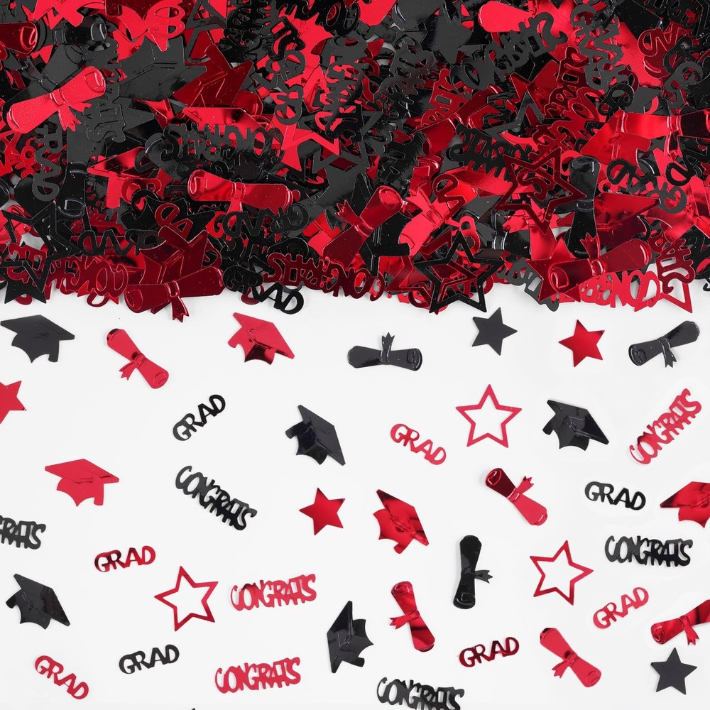 2000 PCS Black Red Graduation Confetti 2.1 Oz Class 2026 Table Grad Decor
