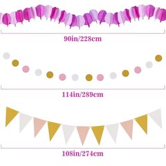 Pink Party Decorations 33 PCS Hanging Paper Fans Rainbow Pom Poms