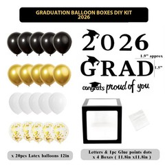 2026 Graduation Party Decorations Balloon Boxes 11.8 inches, Black and Gold
