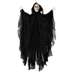 47 1/4″ Animated Hanging Skeleton Reaper with Black Cloak Halloween Decoration