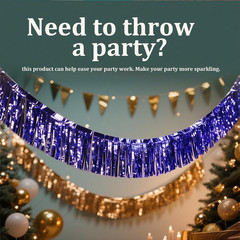 3 Pack Blue Total 30 Feet Foil Fringe Garland Metallic Tinsel Banner Wall Hangin