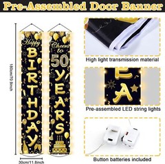 50th Birthday Party Banner Lighted Decorations for Women Men 50 Year Old Ligh…