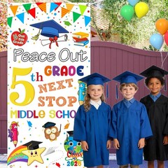 5TH Grade Graduation Decorations 2026, 5TH Grade Graduate Door Cover, White Peac