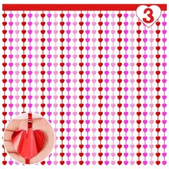 6 Pcs Heart Foil Fringe Curtains 3.3×6.6ft Valentines Day Photo Backdrop Foil C