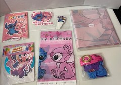 Lilli & Stitch Pink Birthday Party Decorations Banner Tablecloth Balloons Etc