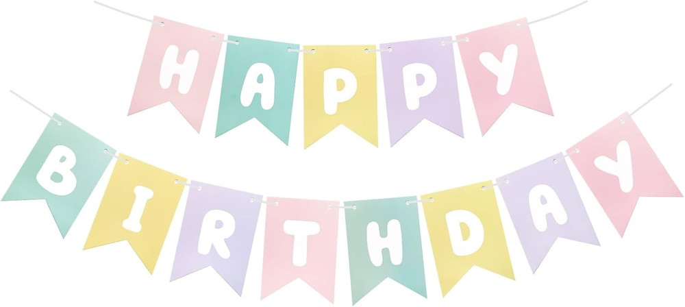 Pastel Happy Birthday Banner, Rainbow Birthday Bunting Sign for Women Girls Boys