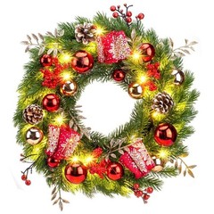 Pre-lit Christmas Wreath Luxury 40LEDs 16 Inch 40cm Battery Timer 8 Light Modes