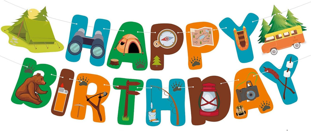 Camping Happy Birthday Banner Happy Camper Party Decorations Camper Garland for