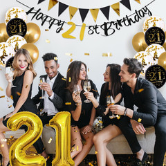 21St Birthday Decorations Him Her, Black Gold 21 Birthday Party Decor Golden Bla