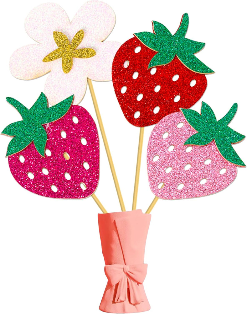 Strawberry Centerpiece Sticks Glitter Strawberry Party Decorations 12Pcs Centerp