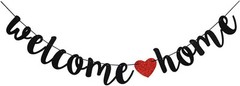 Welcome Home Banner Back Party Decorations Black Glitter Red Heart