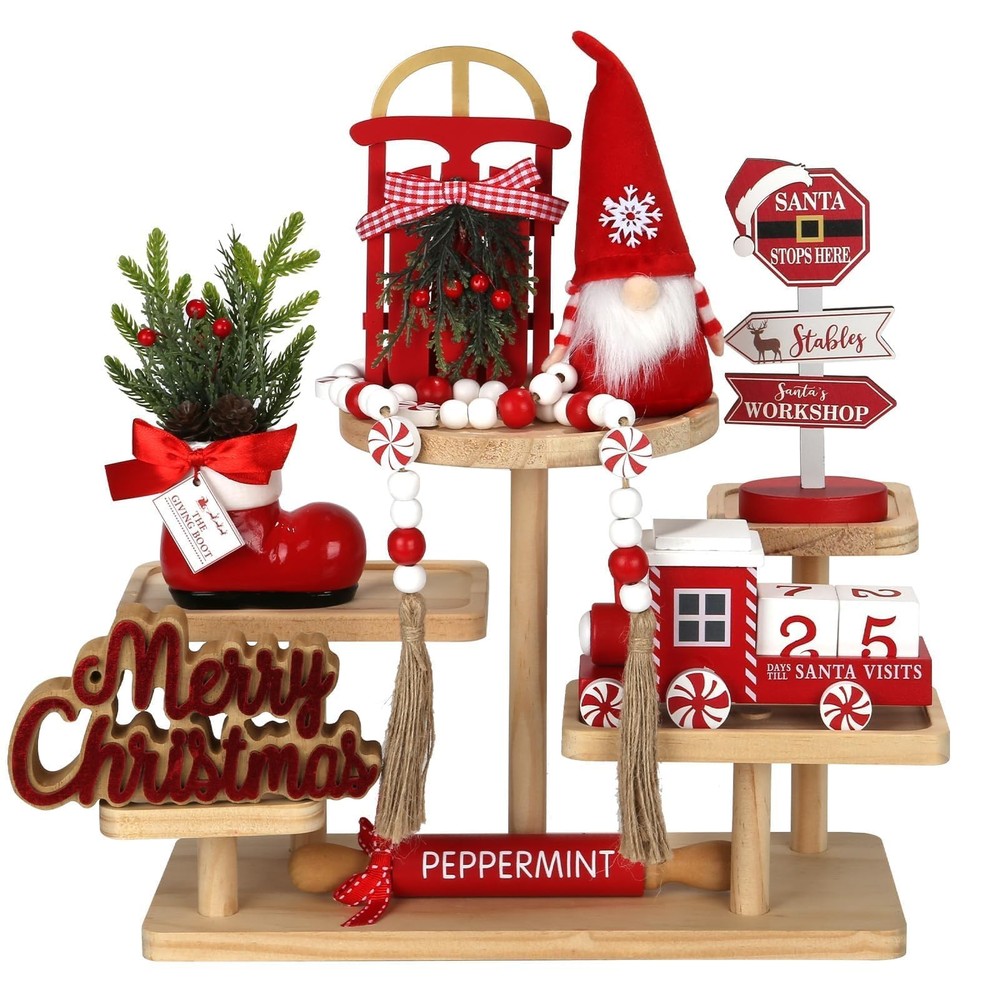 Christmas Decorations 8 PCS Tiered Tray Decor Set, Cute Tabletop Christmas De…